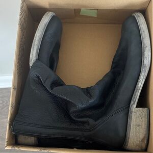 Free People Black Leather Boots Sutton tight leather slouch boots